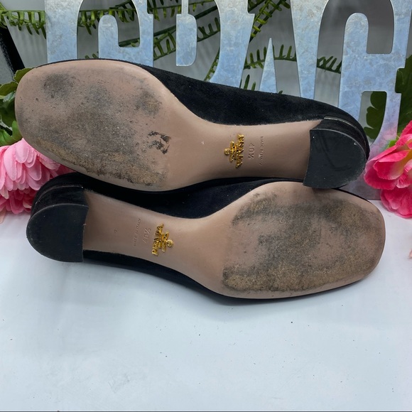 Prada Sz 10 1/2 Black Suede Captoe Silver Logo on Heel - Picture 8 of 10